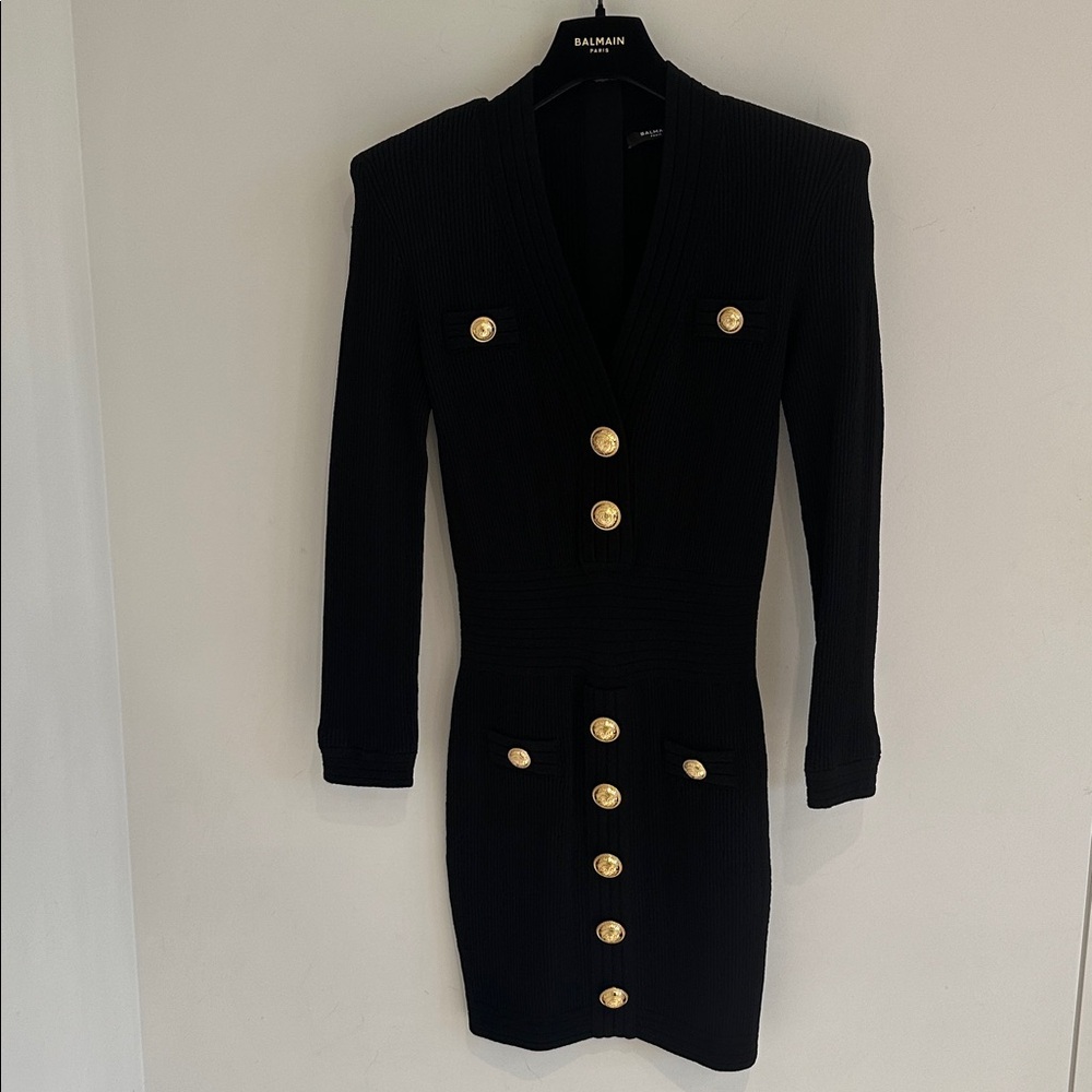 Balmain Short knitted dress with gold buttons black black - Picture 9 of 16